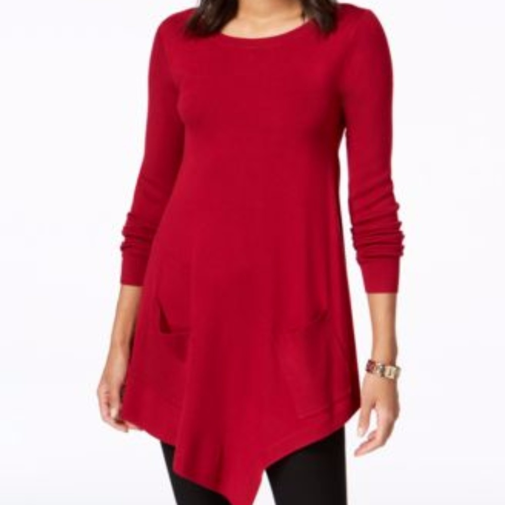 Olivia Grace Asymmetrical Tunic Sweater Red S